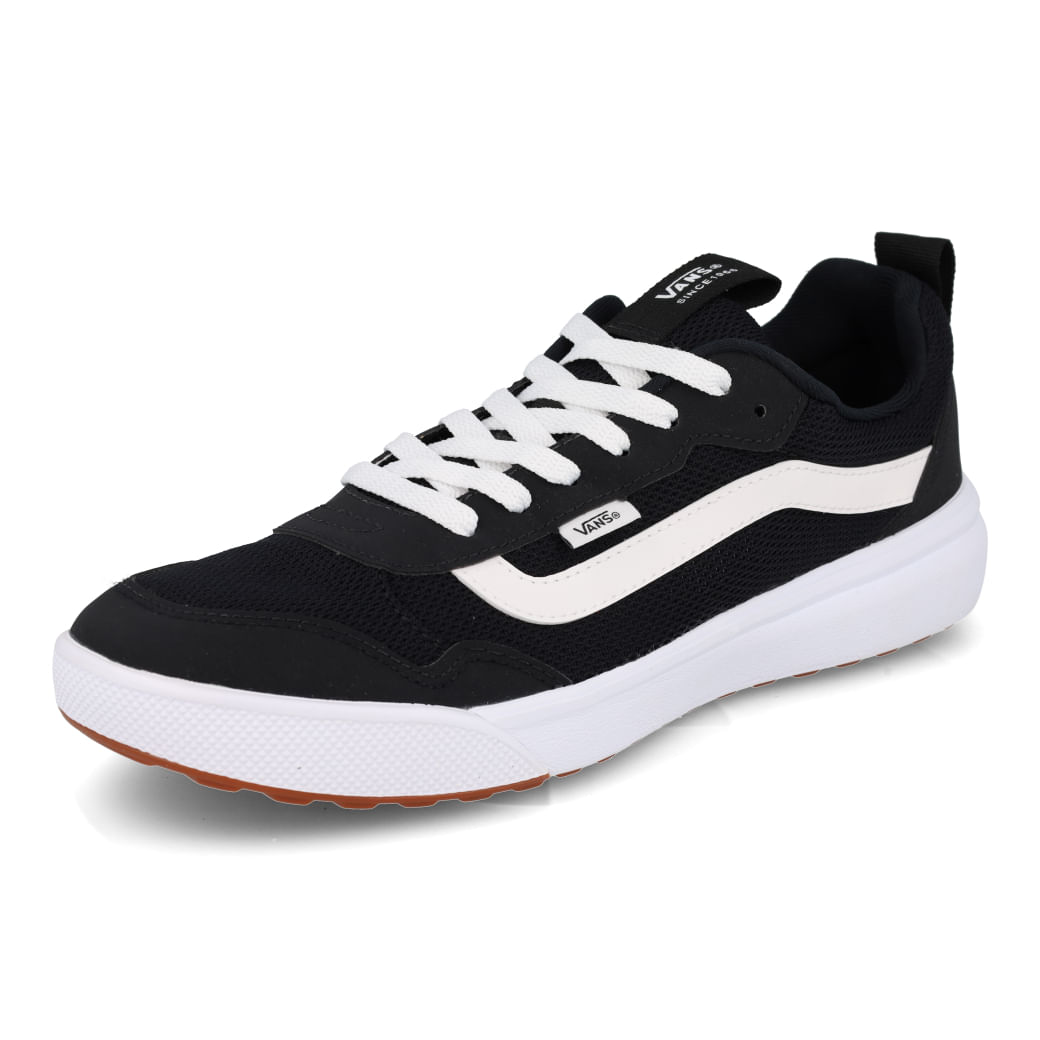 Tênis Vans Range Exp masculino preto com detalhes brancos vista frontal lateral esquerda